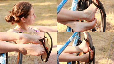Denise Dangling Roll Flops On Her Bicycle