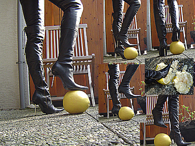 Crush Honey Pomelo In Black Leather Overknees Boots